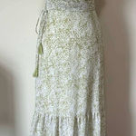 Aakaa Maxi Dress Wrap Green White Floral Print Tie Waist Tiered Skirt Size S Photo 0