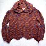 Kori America Fall Multicolor Chunky Knit Hooded Sweater Zigzag Fringe Boho S/M Photo 0