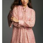 Anthropologie  Maeve Long Sleeve Tie Neck Mini Dress Pink Rose Metallic Large NWT Photo 14