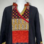 Boho Ethnic Patchwork Tunic Top Black Multicolor V Photo 1