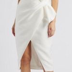 Amsale One Shoulder Bow Detail Cocktail Sheath Midi Dress White Size 14 Photo 0