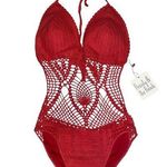 NWT hot pink crochet one piece bathing suit Size L Photo 0