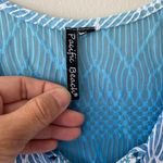 Lace Up Swim Cover Up Tunic Stretch Side Slits V Neck Semi Sheer Size L Blue Size L Photo 2