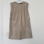 ZARA  Women’s Cream Faux Leather Dress Padded Shoulders Size S Photo 2