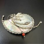 Vintage Unsigned Handcrafted Silver Mother of Pearl Wire Rice Pearl Coral Brooch Photo 6