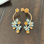 Oscar de la Renta  Gold and Light Blue Floral Earrings Photo 5