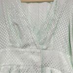 Something Navy  Pastel Green Long Sleeve V Neck Button Front Blouse M Photo 2