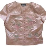 Donna Morgan Jacket Top Satin Pink Embroidered Floral Short Sleeve Formal 16 Photo 8
