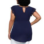 Full Moon Cheryl Maternity Tie Front Blouse in Navy size 2X Laser Cut Out Floral Blue Photo 2