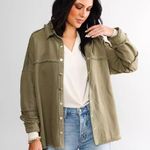 Veveret Olive Green Studded Button Up Shacket Jacket XS Women’s Casual Utilit Photo 0