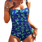 Ekouaer  Swimsuit One Piece Ruched Spaghetti Strap Blue Green Size Large Photo 0