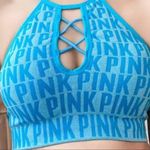 PINK - Victoria's Secret PINK Graphic Padded Crop Top Cross Front Bra Custom Made in Blue Yoga Sports Bra Photo 13