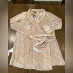 BCBG Maxazria Crushed Velvet Robe Wrap Dress long sleeve v neck almond pink L Photo 4