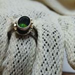 Sterling Silver Green Gemstone Ring Size 8.5 Intricate Band Design Photo 9