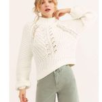 Free People Chunky Knit Sweetheart Mock Neck Sweater in Ivory White Large NWT Photo 0