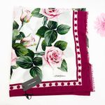 Dolce & Gabbana Floral Tropical Rose Print Cotton Scarf Wrap Pink White Photo 6