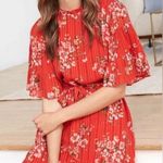 Loft Meadow Bouquet Spring Poppy Ruffled Sleeve Floral Dress Red Size Small Photo 0