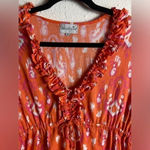 Mud Pie  Bag Lady Size Medium Linen Dress Orange Pink Sinched Waist Beachy Costal Photo 2