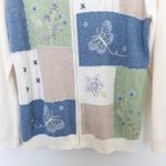 VTG Alfred Dunner Womens Sweater Size S Cream Butterfly Floral Cottage Patchwork Photo 2