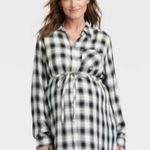 Isabel Maternity Women’s Button Down Plaid Shift Shirt Dress Size Medium Tie NWT Photo 4