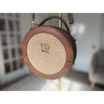 Pratesi Firenze Round Woven Straw Leather Crossbody Bag Italian Made Quiet Luxe Brown Photo 3