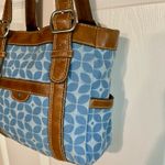 Fossil Blue And Ivory Floral Pattern Canvas Bag Brown Leather No Key Photo 3