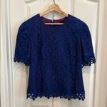 Vintage 80s all over lace short sleeve blouse Blue Size 8 Photo 2
