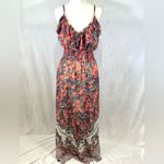 Three Hearts Pink and white paisley print boho smocked ruffle maxi dress size XL Photo 1