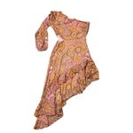 BCBGeneration Paisley One-Shoulder Dress Cut Out Asymmetrical Pink Orange Dress Photo 3
