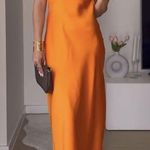 ZARA  dress maxi midi hot orange satin effect wedding party cocktail Photo 7