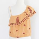 Free People  Womens Top Size XS‎ Peach Red Embroidered One Shoulder Ruffle Boho Photo 0