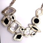 Talbots Oversize Statement Necklace White Mother Pearl Black Onyx Gold Preppy Photo 3