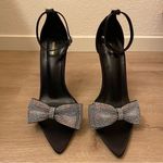 Pretty Little Thing  Black Satin Rhinestone Bow Sexy Stilettos Womens Size 9 Photo 0