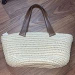 EUC capelli straw Rattan brown handled polka dot, purse bag Blue Photo 4