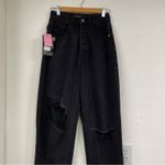 Pretty Little Thing  Black Boyfriend Button Fly Womens Jeans Size 2 Distressed Photo 1