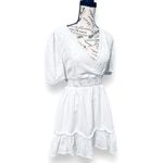 Lulus L White Lace Mini Dress V-Neck Ruffle Hem Bridal Wedding Guest Sundress Photo 2