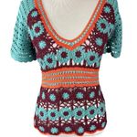 Vintage Y2K Crochet Top Moda International Victoria Secret Western Festival XS Blue Photo 5