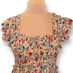 SEA New York Silk Floral Midi Dress Smocked Waist Flutter Sleeve Large New Yellow Photo 5