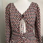 Mulla High Low Ruffle Cut Out Maxi Dress Red Black Geometric Size Medium Photo 4