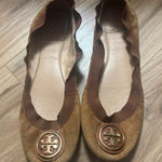 Tory Burch  Caroline Tan Browm Suede Flats Size 7 Photo 0