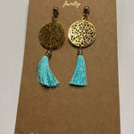 Shiraleah Chicago Gold Filigree Turquoise Tassel Statement Earrings Boho Chic Blue Photo 0