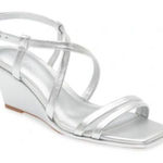 Caslon  Sandals Size 9 Silver Leather Paola Open Square Toe Wedges Photo 0