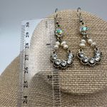 Silver Chandelier Earrings with Pearls & Crystals Fancy Wedding Bridal Statement Gold Photo 4