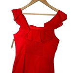 New Cremieux Dress Womens 4 Midi Smocked Back Ruffle Shoulder Summer Red Coastal Photo 9
