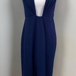 NICHOLAS Navy Crepe Deep V Gathered Sleeveless Dress Size 8 Formal Cocktail Blue Photo 3