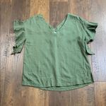 Love Riche  Flutter Sleeve Linen Blend Olive Green Top Photo 0
