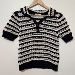 Mango  Crochet Knit Sweater Size Large Short Sleeve Polo Black Cream Photo 1