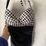 Cupshe  NWT Black Gingham Halter‎ One Piece Swimsuit Size M Ruched Tummy Control Photo 1