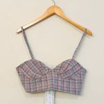 ZARA NEW Tweed Boucle Knit Corset Crop Top Bralette Pink & Blue Metallic Medium Photo 3