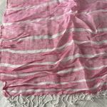 Land’s End Women’s Pink & White Striped Ombré Oblong Fringe Scarf Photo 3